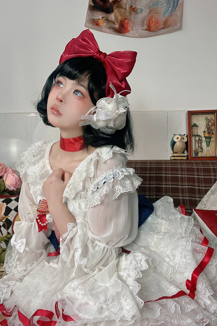 Snow White Ruffle Bowknot Lace Sweet Lolita Jsk Dress 2 Version
