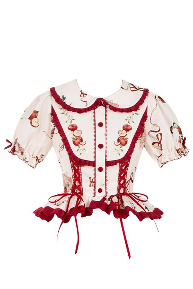Red/Beige Triple-Layered Apple Orchard Print Ruffle Embroidery Sweet Lolita Long Skirt