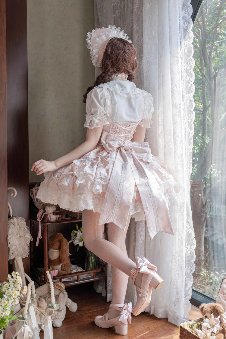 Pink Small Cakes Sleeveless Multi-Layered Ruffle Bowknot Lace Sweet Lolita Jsk Dress