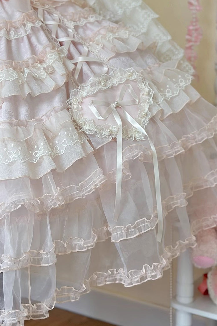 Pink Sweetheart Diary Multi-Layered Ruffle Hanayome Embroidery Bowknot Lace Sweet Lolita Jsk Dress