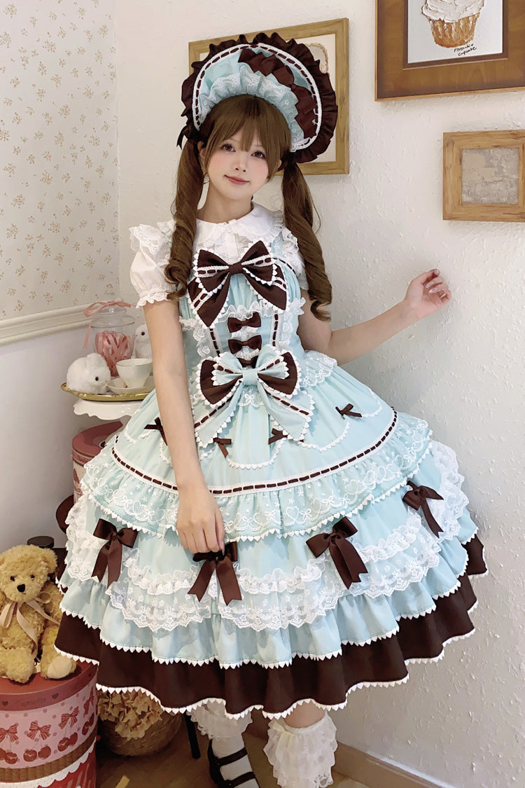 Mint Chocolate Fondant Cake Sleeveless Multi-Layered Ruffle Bowknot Lace Sweet Lolita Jsk Dress