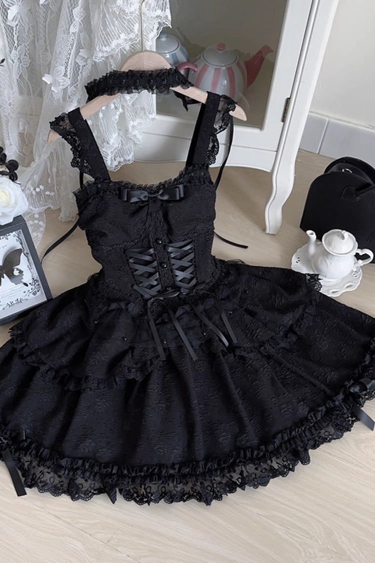 Green Leiffu Sleeveless Ruffle Bowknot Lace Lace-Up Sweet Ballet Lolita Jsk Dress