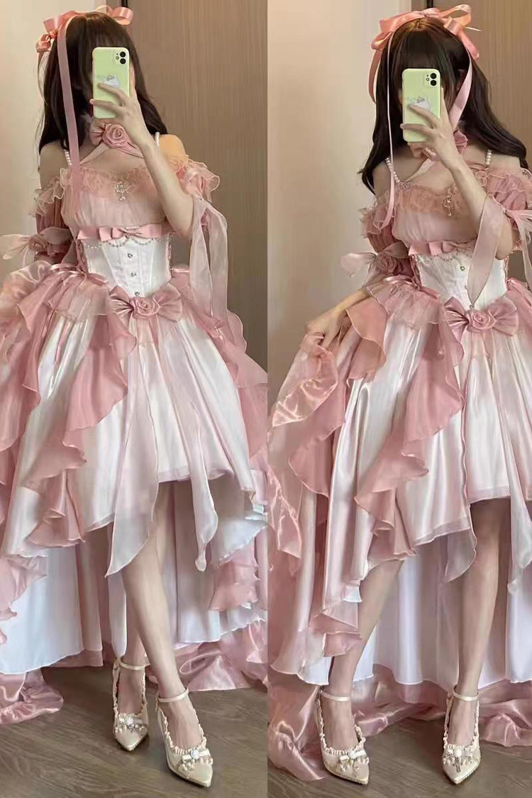 Pink Bowknot Irregular Sweet Princess Lolita Jsk Dress