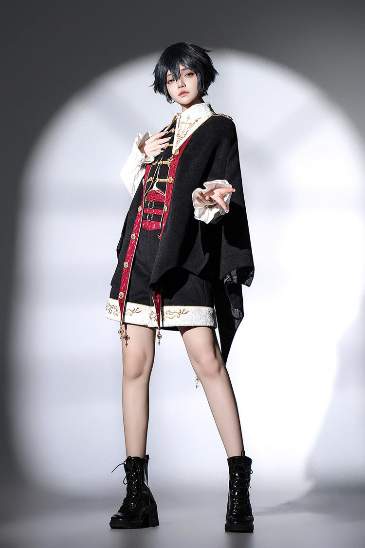 Black Vampire Noble Court Long Sleeves Embroidery Gothic Prince Handsome Ouji Lolita Set