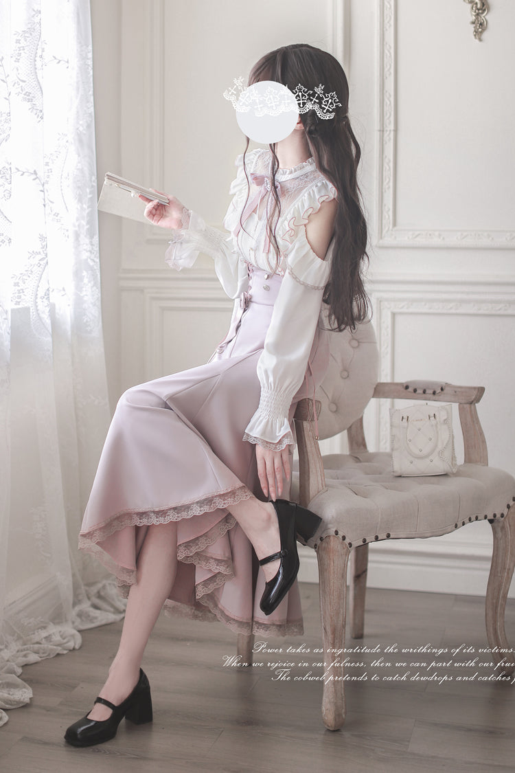 Pink Ruffle Bowknot Slim Sweet Elegant Lolita Fishtail Skirt Dress