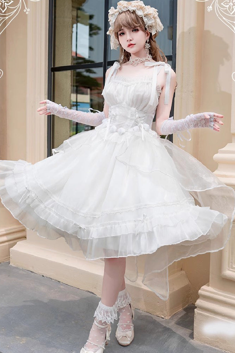 White Sleeveless Ruffle Sleeping Garden Hanayome Bowknot Sweet Lolita Jsk Dress