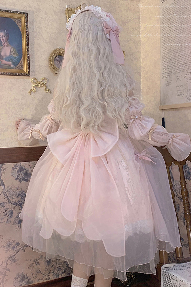 Pink Rose Window Print Ruffle Bowknot Lace Sweet Elegant Princess Lolita Jsk Dress