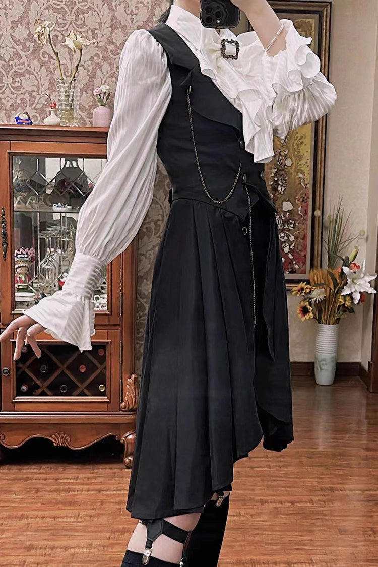 Black Moonstone Sleeveless Ruffle Ouji Gothic Prince Lolita Long Vest