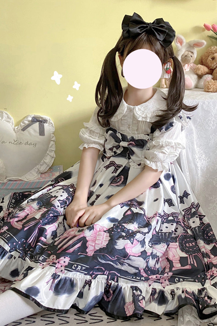 Multi-Color Cow Cat Print Ruffle Bowknot Sweet Lolita Jsk Dress
