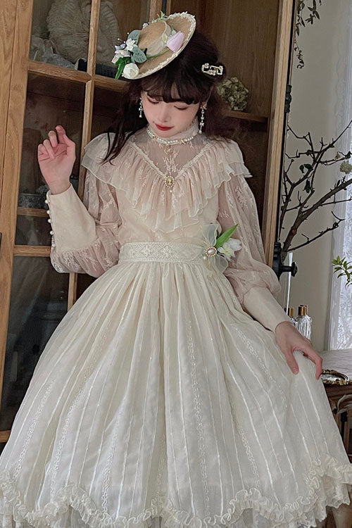 Ivory Elegant Vintage Tulip Multi-Layer Ruffled Classic Lolita Skirt Dress