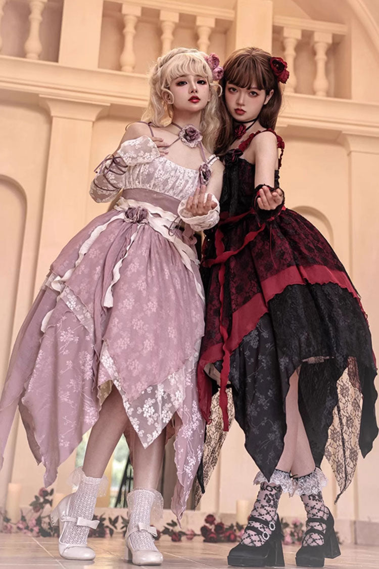 Wabi Sabi Style Stitching Irregular Asymmetric Gothic Lolita Jsk Dress 3 Colors