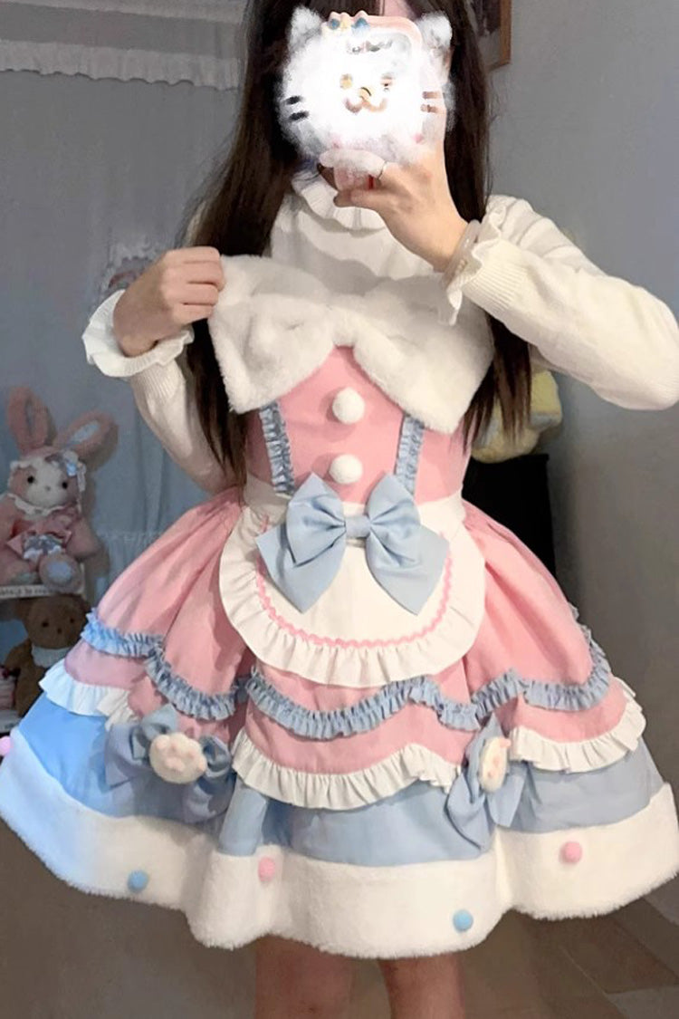 Cream Snow Cat Winter Ruffle Bowknot Sweet Lolita Jsk Dress 3 Colors