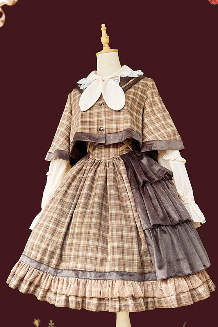 Brown Morning Tune Sleeveless High Waisted Print Ruffle Asymmetric Sweet Lolita Strap Dress