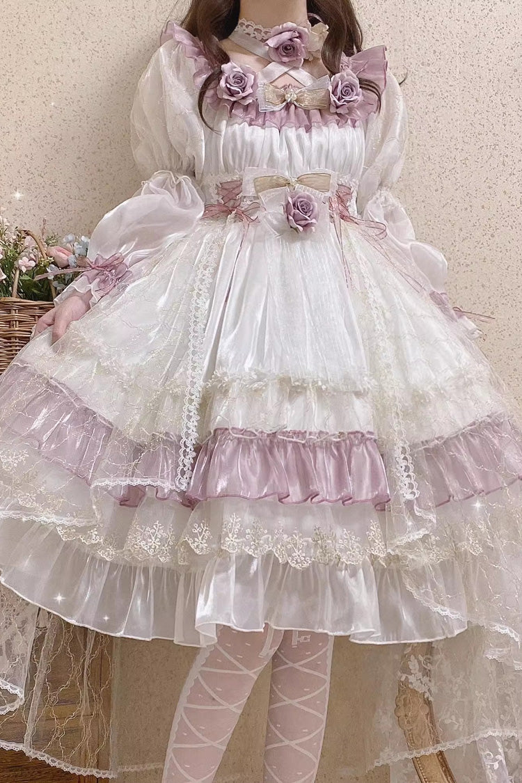 Purple Spring of Boliya Long Sleeves Multi-Layered Ruffle Bowknot Lace Lace-Up Sweet Princess Lolita Dress