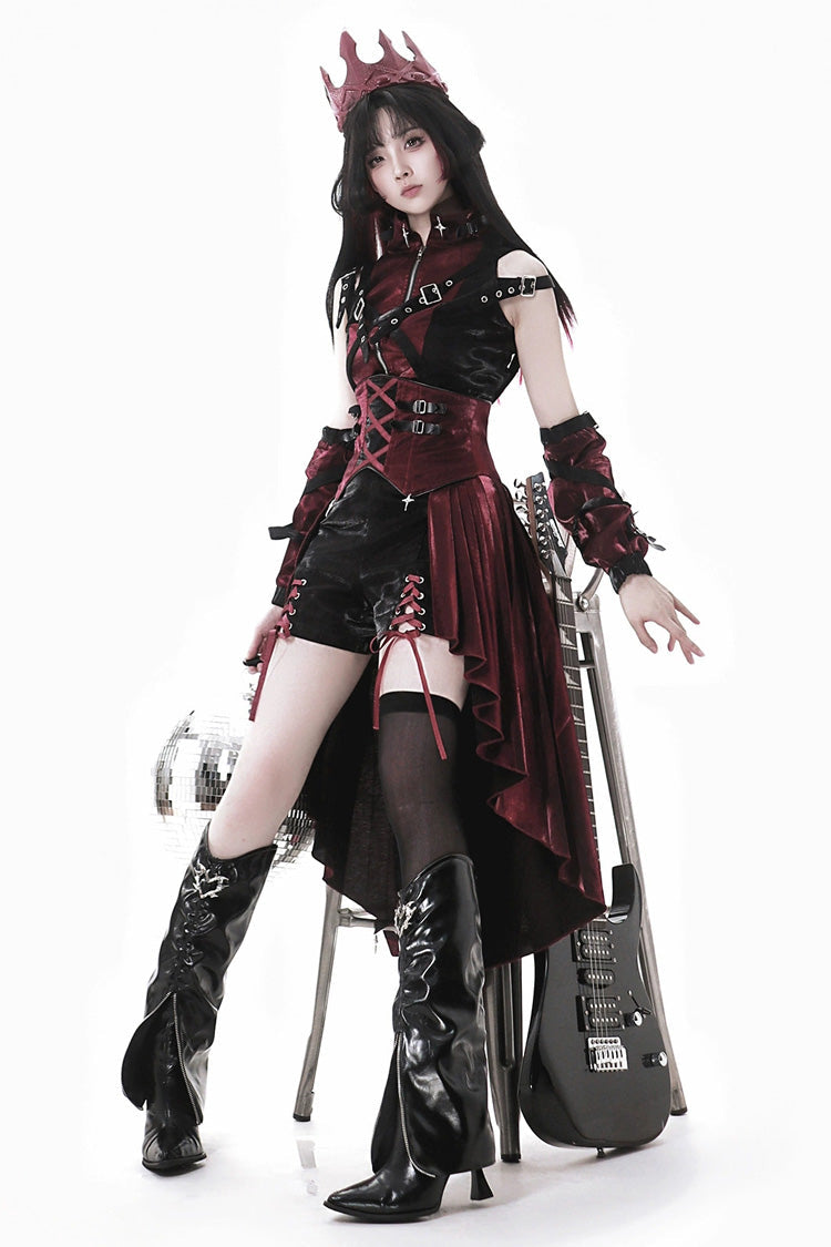 Black/Red Chief Assassin Lace-Up Gothic Ouji Lolita Shorts Set