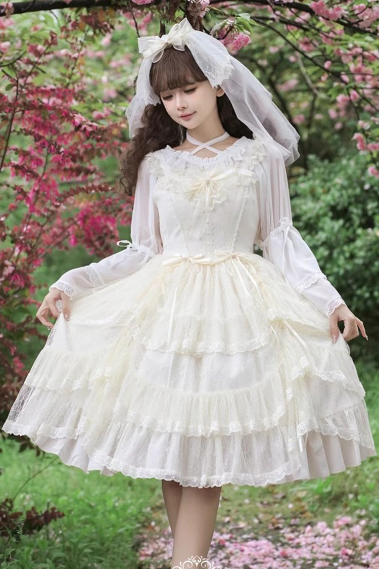 Iris Love Multi-layer Jacquard Bowknot Sweet Elegant Princess Lolita Jsk Dress 2 Colors