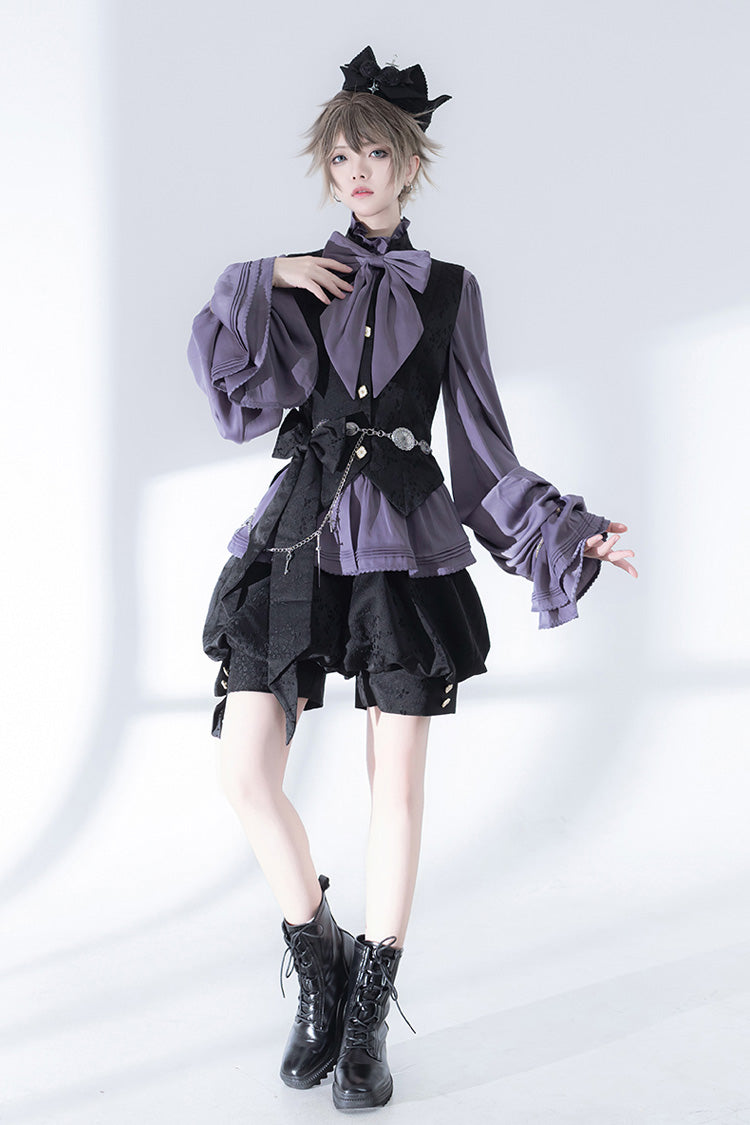 Purple Hunting Rabbits Long Sleeves Bowknot Gothic Vintage Ouji Fashion Lolita Blouse