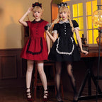 Gothic Lolita Halloween Red Black Gothic Castle Maid Dress for Women Sexy Slim Fit Cosplay Costume
