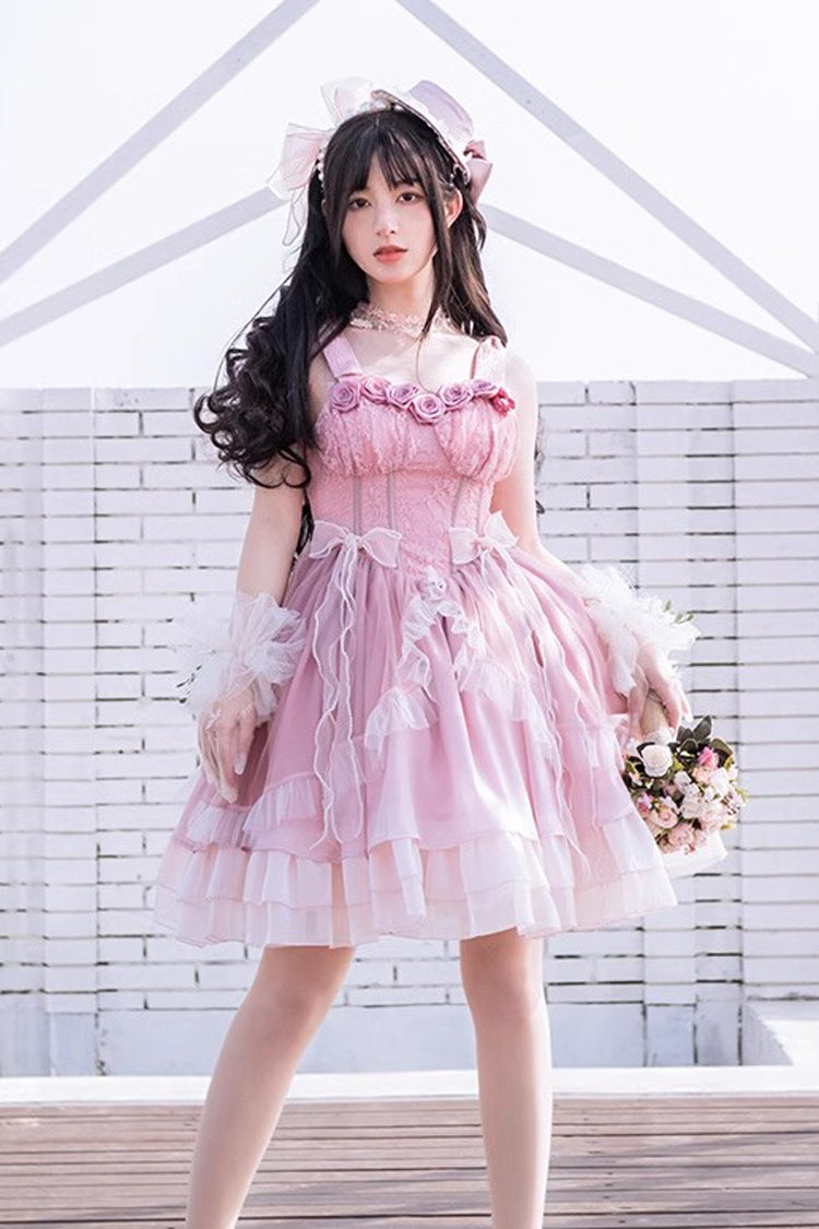 Gradient Pink Fishbone Elegant Ballet Sweet Lolita Jsk Dress