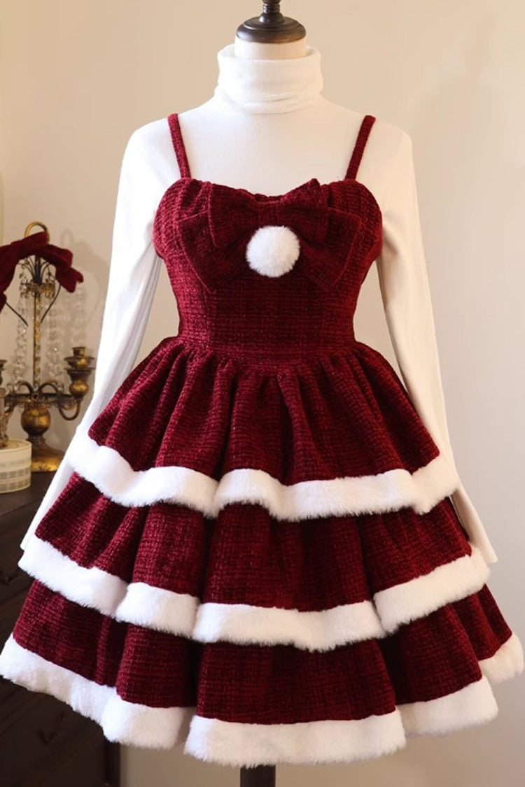 Red Christmas Carol Triple-Layered Bowknot Sweet Lolita Jsk Dress