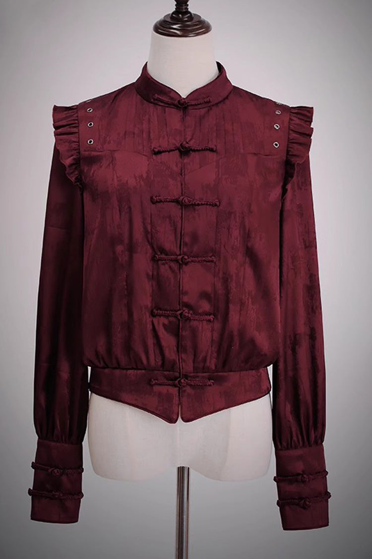 Bone Dragon Stand Collar Long Sleeves Ruffle Embroidery Ouji Fashion Classic Lolita Blouse 3 Colors