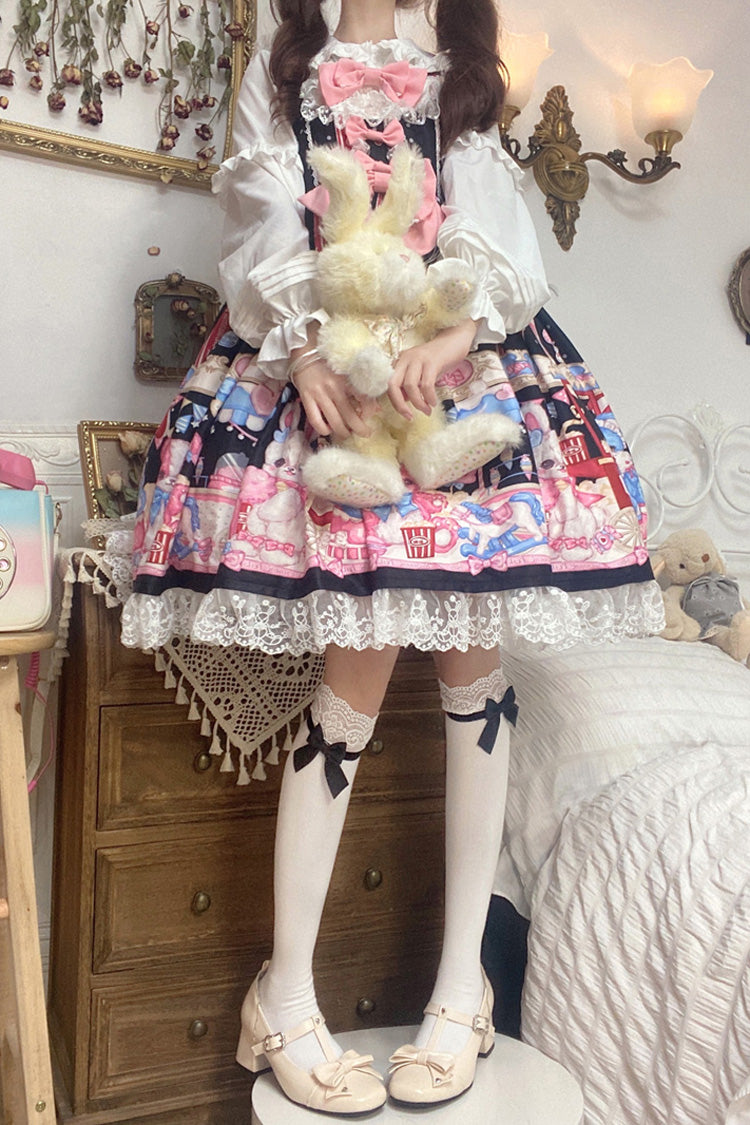 Black/Pink Doll Playground Print Ruffle Bowknot Sweet Lolita Jsk Dress
