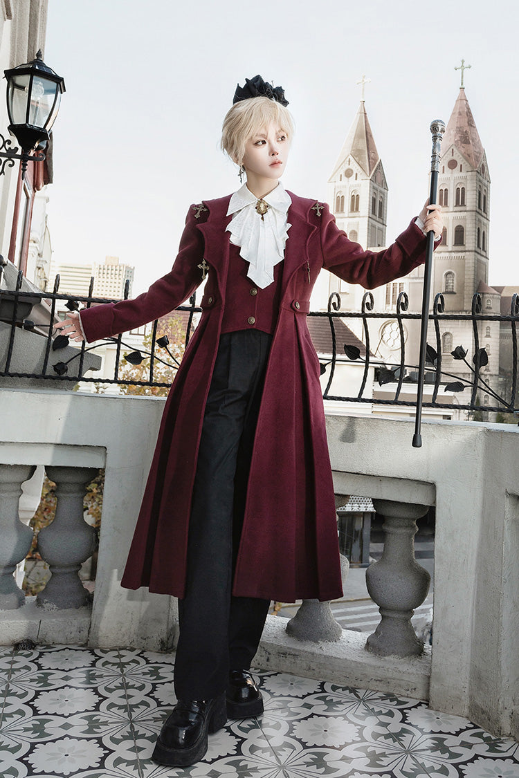 Red The Legend of Dracula Bat Collar Long Sleeves Prince Handsome Ouji Lolita Coat