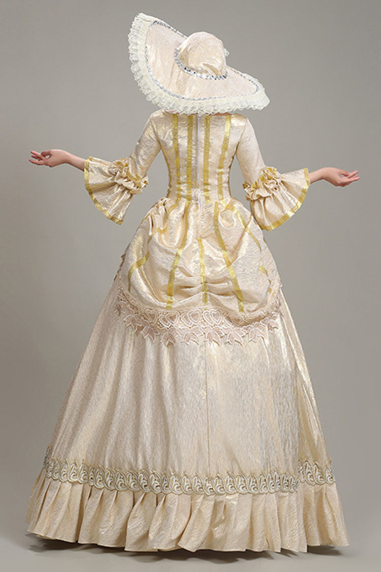 Champagne Half Sleeves Square Collar High Waisted Ruffled Victorian Lolita Prom Dress