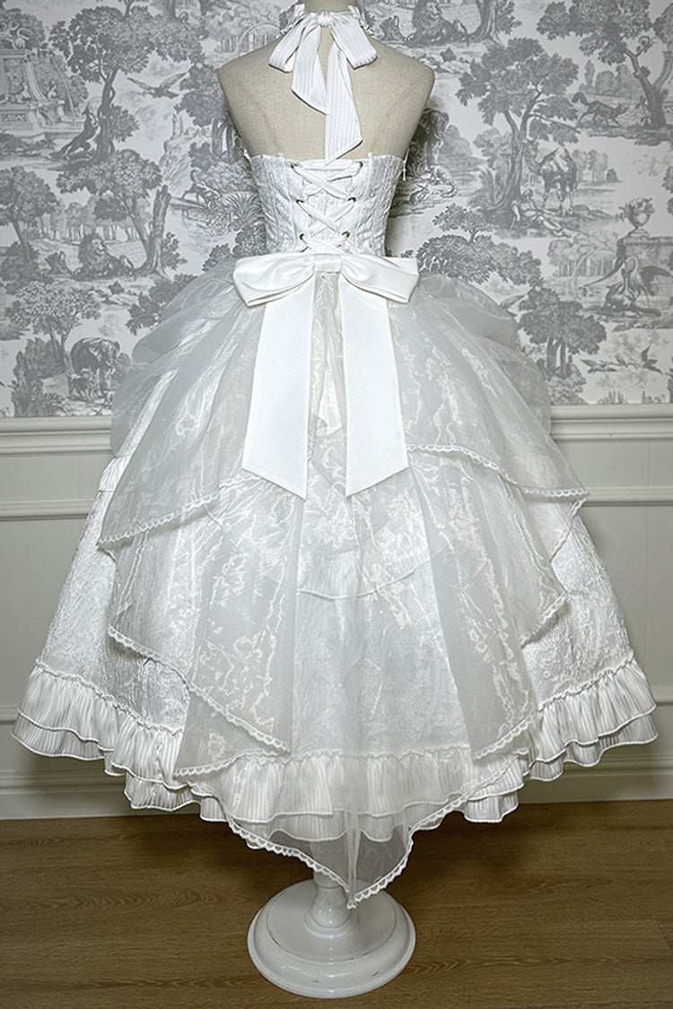 Solid Color The Mystery of The Doll Halterneck Ruffle Bowknot Drawstring Gothic Lolita Dress 4 Colors