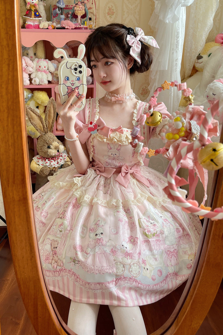Rabbit Bear Wardrobe Print Ruffle Bowknot Sweet Lolita Dress 3 Colors