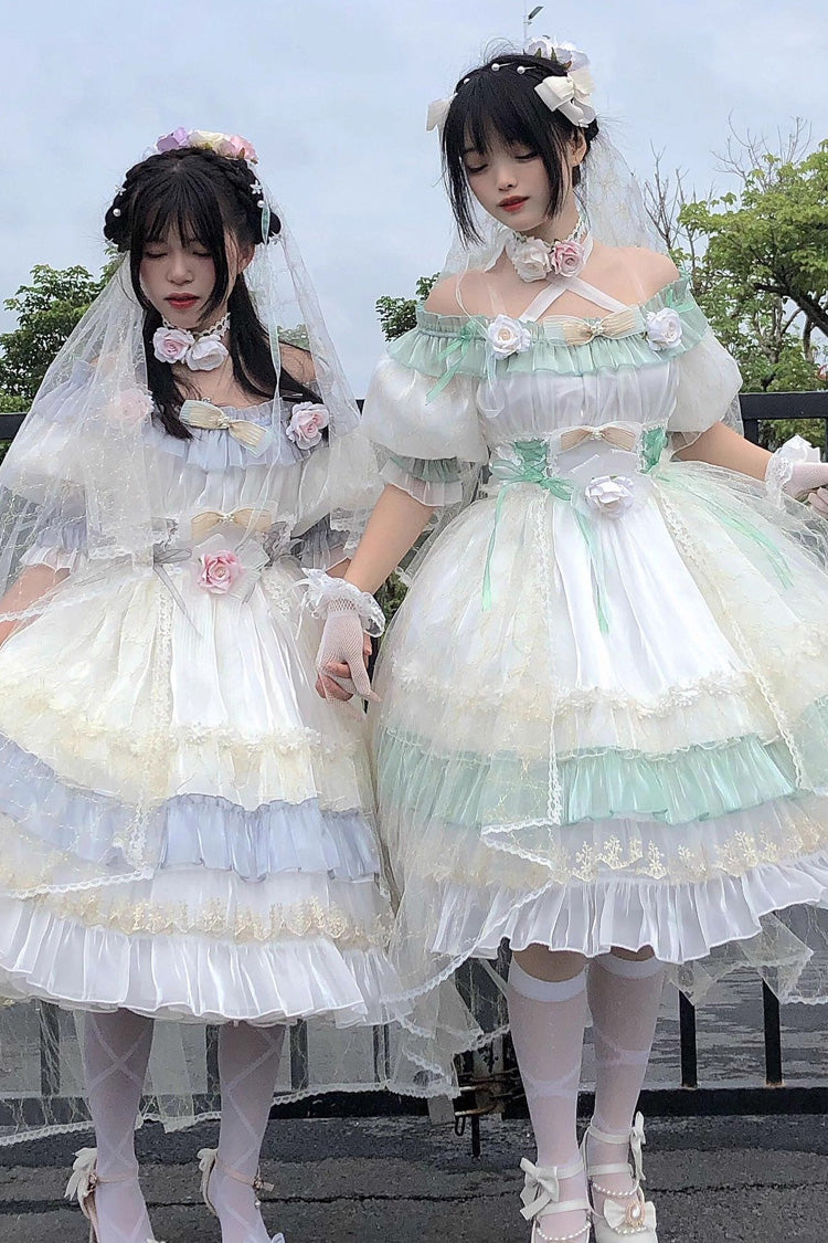 Grey/Blue Spring of Boliya Long Sleeves Multi-Layered Ruffle Bowknot Lace Lace-Up Sweet Princess Lolita Dress