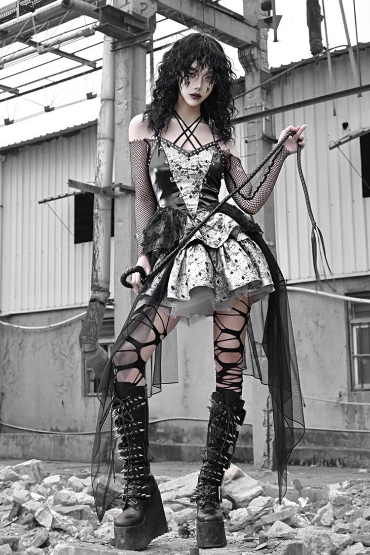 Black Liquid Invasion Halterneck Print Ruffle Gothic Lolita Jsk Dress