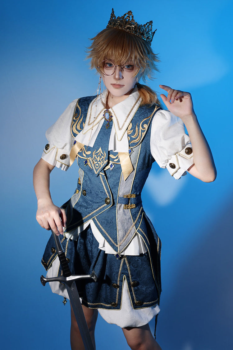 Blue Contract Magic Medieval Embroidery Classic Prince Handsome Ouji Lolita Coat