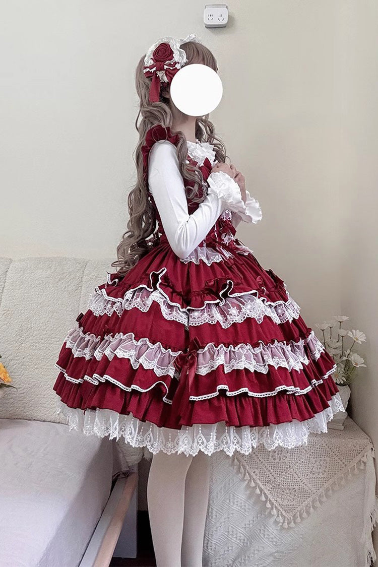 Love Notebook Sleeveless Multi-Layered Ruffle Bowknot Lace Sweet Lolita Jsk Dress 5 Colors