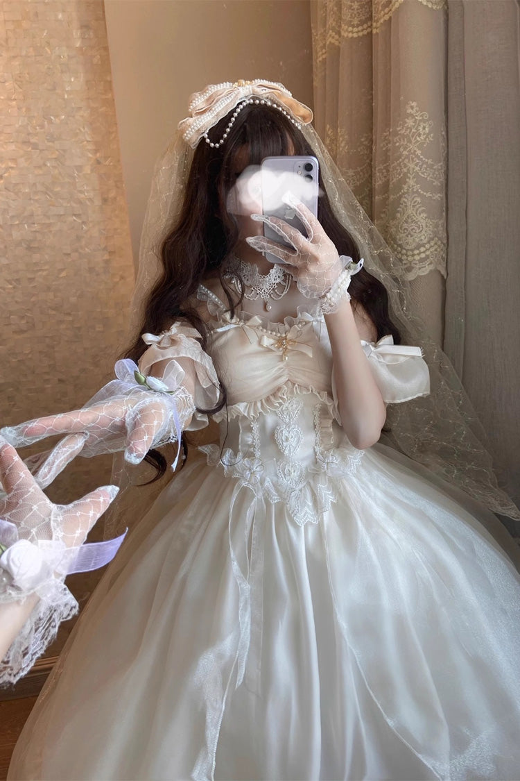 White Ruffle Hanayome Bowknot Lace Sweet Princess Lolita Jsk Dress