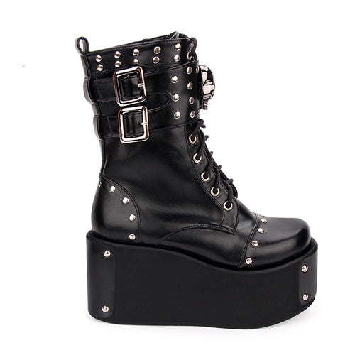 Black Skull Rivet Gothic Lolita Boots