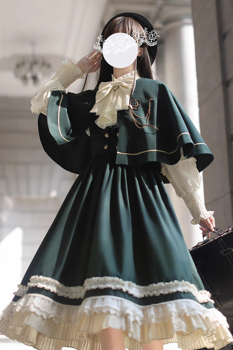 Green Artemis SP Ruffle Bowknot Lace College Style Elegant Lolita Jumper Dress