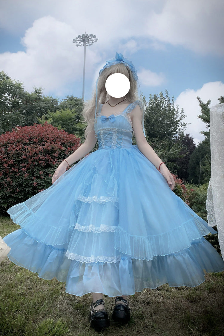 Blue Moonlight Sonata Ruffle Cardigan Bowknot Lace Sweet Vintage Lolita Jsk Dress