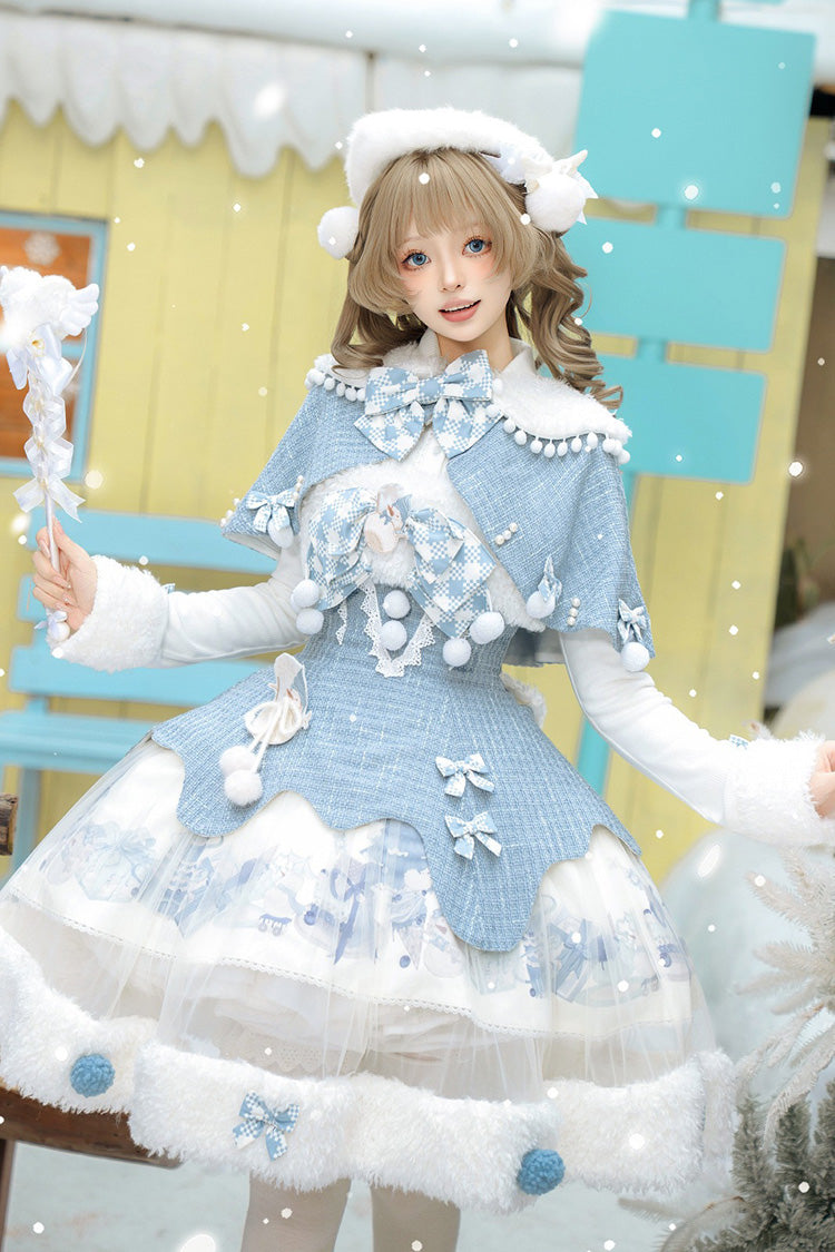 Light Blue Rolling Snowballs Printed Bow Sweet Lolita Jsk Dress Set