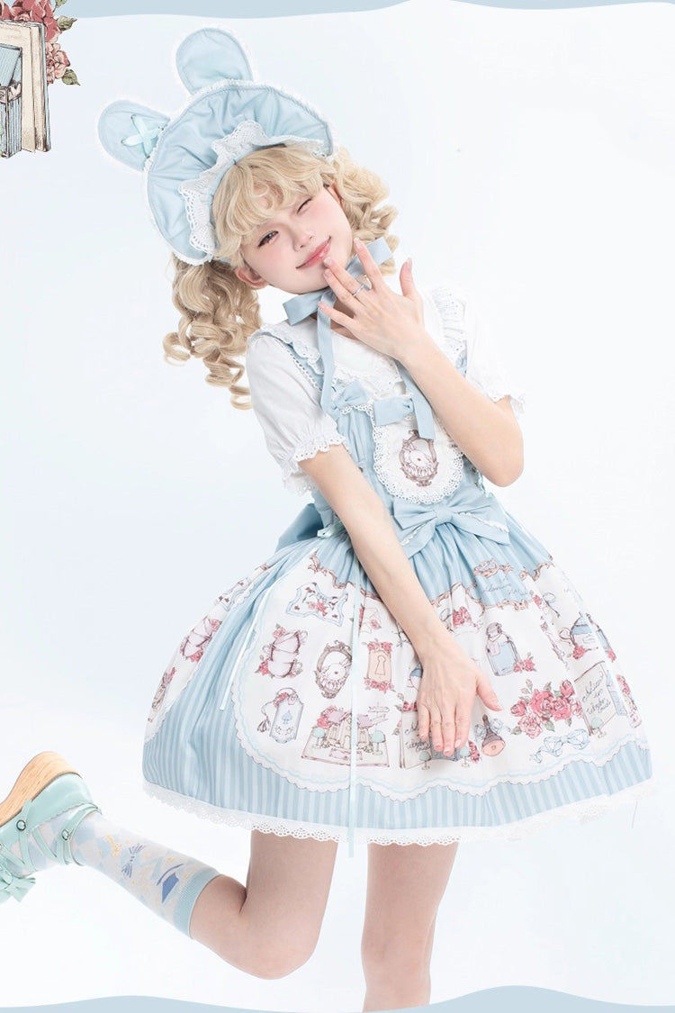 Rabbit's Collection Sleeveless Print Bowknot Lace Sweet Princess Lolita Jsk Dress 3 Colors