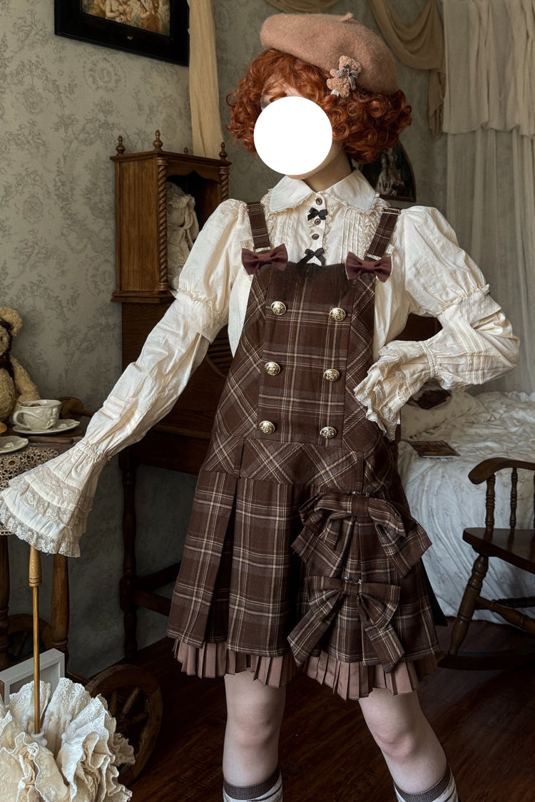 Chocolate Tiramisu Low Waisted Plaid Print Ruffle Bowknot Sweet Lolita Strap Dress