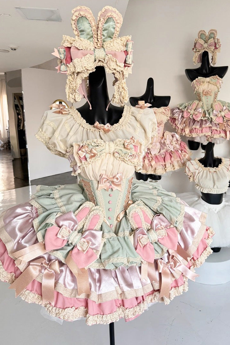 Ribbon Dance Multi-Layered Ruffle Bowknot Lace-Up Sweet Princess Lolita Dress 3 Colors