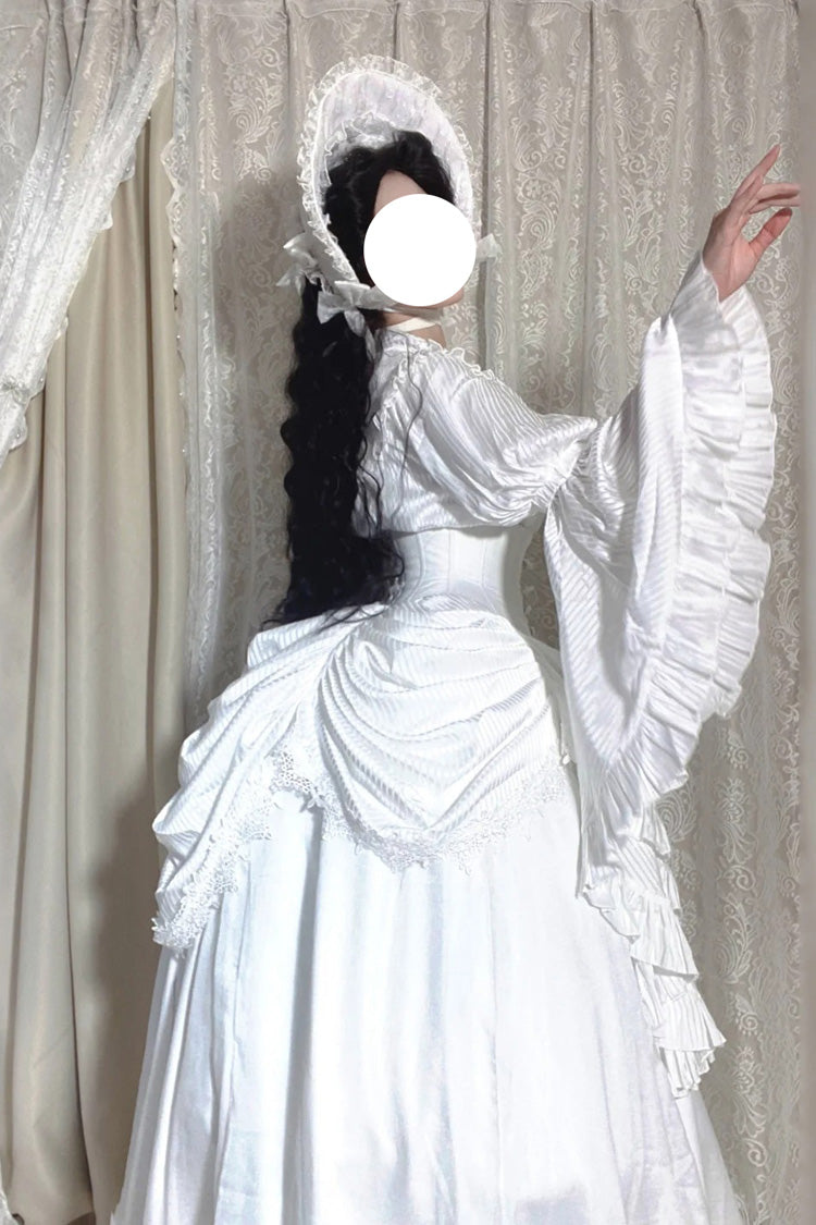 White Sleepwalking Long Hime Sleeves Stitching Lace Plus Size Gothic Elegant Lolita Skirt Set