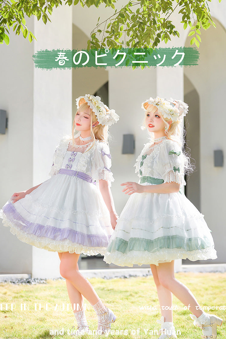 Moonlight Sonata Short Sleeves Ruffle Bowknot Lace Sweet Lolita Dress 4 Colors