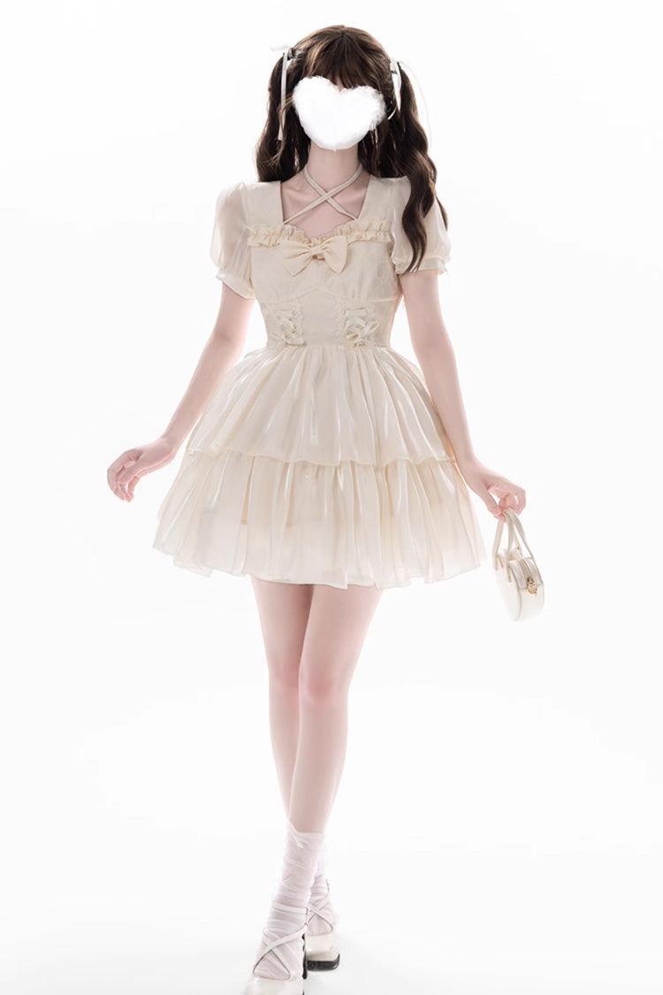 Apricot Prussian Legend Short Sleeves Multi-Layered Jacquard Ruffle Bowknot Sweet Lolita Dress