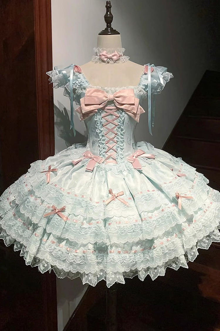 Green Flora Isle Butterfly Sleeveless Ruffle Bowknot Lace Lace-Up Sweet Elegant Lolita Jsk Dress