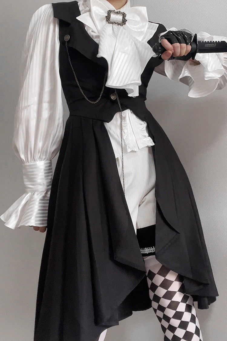 Black Moonstone Sleeveless Ruffle Ouji Gothic Prince Lolita Long Vest