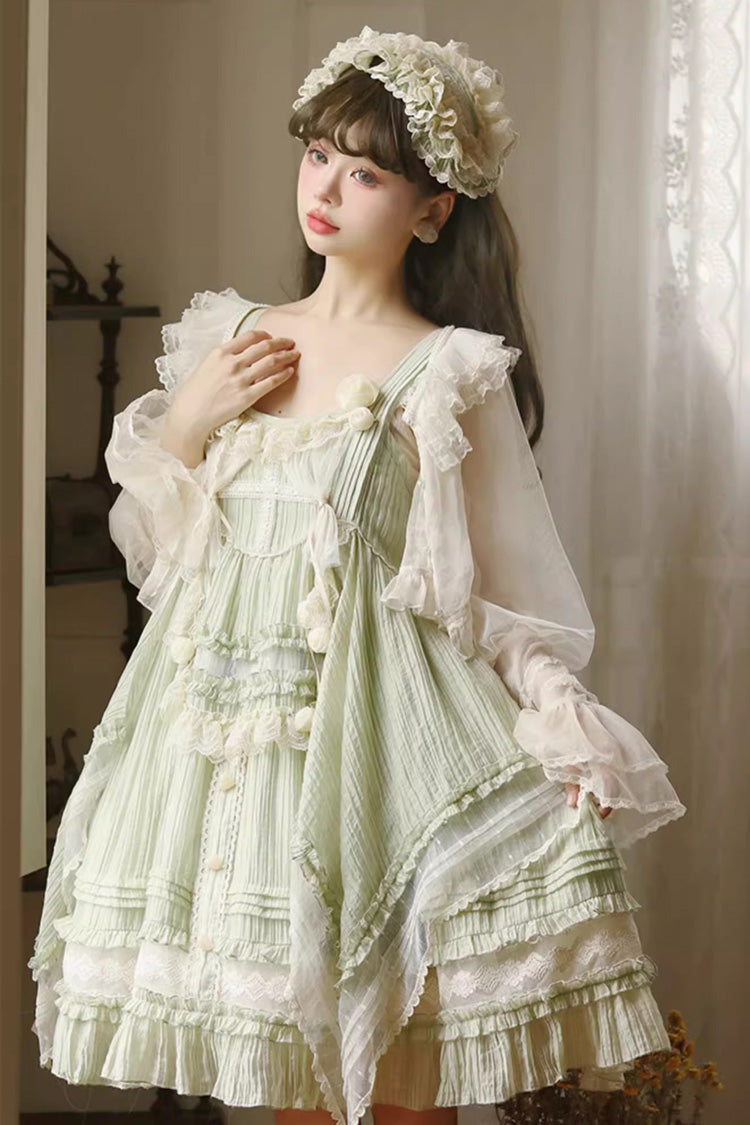 Green Doll Window Ruffle Sweet Lolita Jsk Tiered Dress