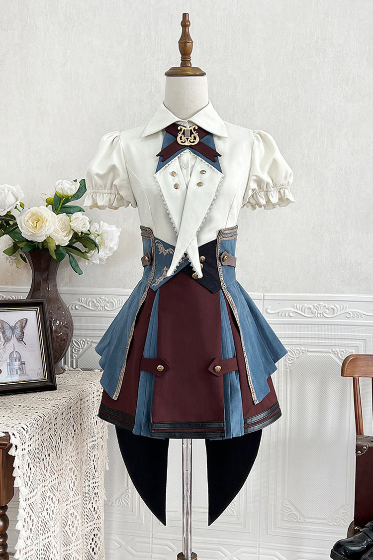 Fairy Town Train Conductor British Academy Short Sleeves Embroidery Punk Handsome Lolita Skirt Set