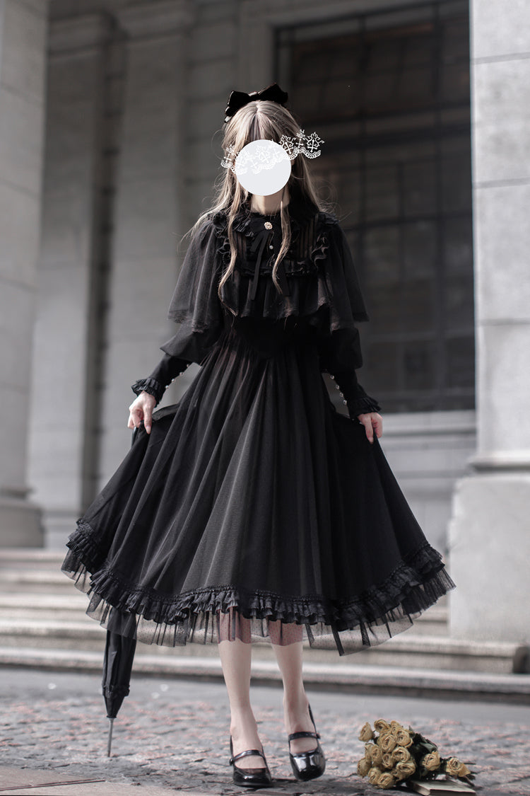 Black Enchanted Nightdream Long Sleeves Bowknot Lace Gothic Elegant Lolita Dress